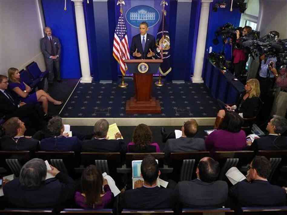 At a Tuesday news conference, President Obama underscored Democrats' refusal to negotiate with Republicans on bills to reopen the government and raise the debt ceiling. At a Tuesday news conference, President Obama underscored Democrats' refusal to negotiate with Republicans on bills to reopen the government and raise the debt ceiling.