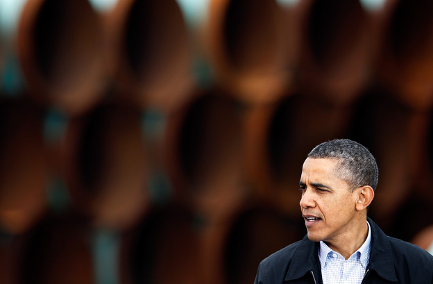 President Obama speaks at the southern site of the Keystone XL pipeline in Cushing, Okla., in March 2012. (Image credit: Getty Images)