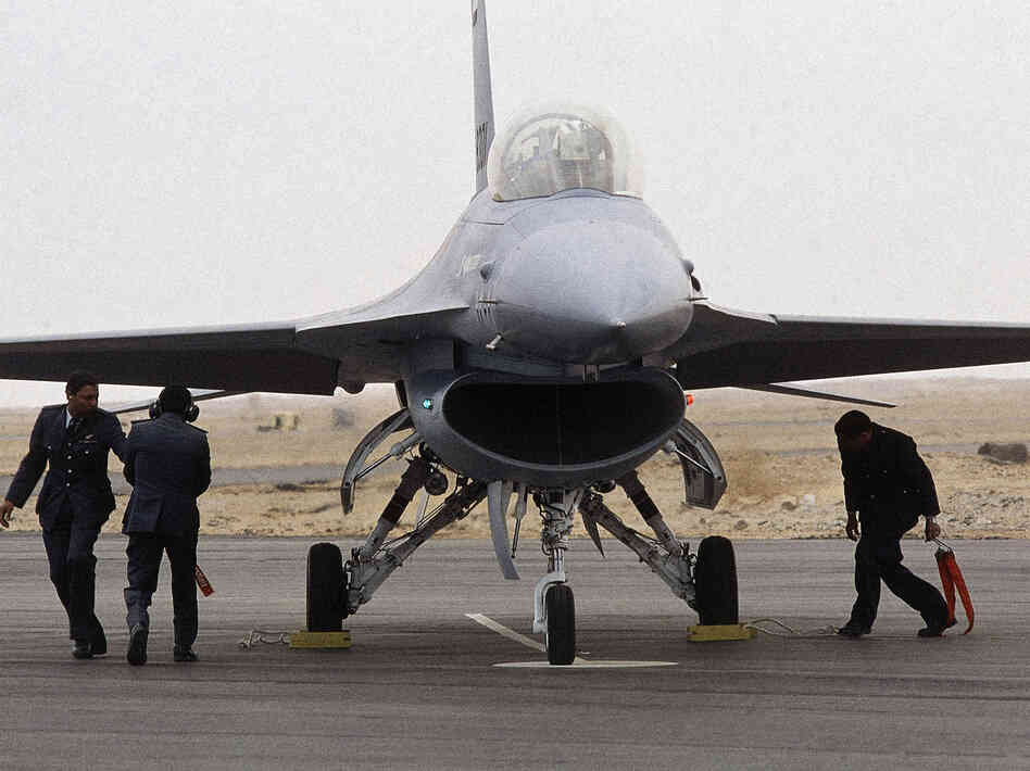 An American F-16 fighter plane arrives at an airbase in Egypt on March 27, 1982. An American F-16 fighter plane arrives at an airbase in Egypt on March 27, 1982.