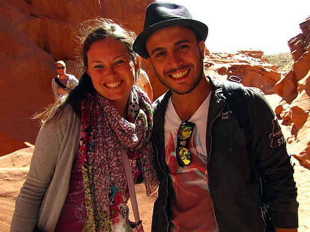 Mariluisa and Andrea Caricchia traveled 6,000 miles from Italy to spend their honeymoon at the Grand Canyon. Instead, they are exploring tribal land. (Image credit: KJZZ)