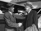John Foster Dulles (right) is greeted by his brother Allen Welsh Dulles on his arrival at LaGuardia Field in New York City in 1948. John Foster Dulles (right) is greeted by his brother Allen Welsh Dulles on his arrival at LaGuardia Field in New York City in 1948.