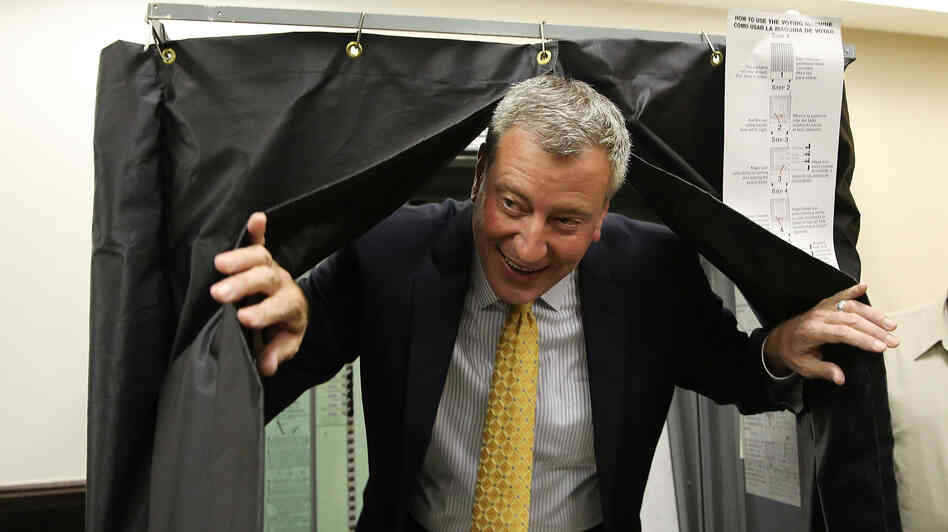 Bill de Blasio emerges from a voting booth on Sept 10. Bill de Blasio emerges from a voting booth on Sept 10.