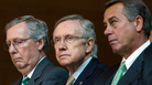 Senate Minority Leader Mitch McConnell (left), Senate Majority Leader Harry Reid (center), and Speaker of the House John Boehner are three key lawmakers in the government shut down and debt ceiling crisis. Senate Minority Leader Mitch McConnell (left), Senate Majority Leader Harry Reid (center), and Speaker of the House John Boehner are three key lawmakers in the government shut down and debt ceiling crisis.