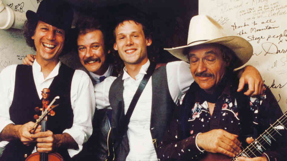 From left to right: John Hartford, Tony Rice, Jamie Hartford and Ramblin' Jack Elliott at Mountain Stage in 1989. From left to right: John Hartford, Tony Rice, Jamie Hartford and Ramblin' Jack Elliott at Mountain Stage in 1989.