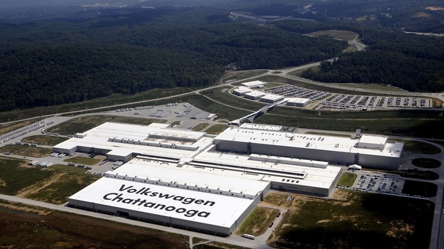 Volkswagen's car plant in Chattanooga, Tenn., is the company's only one in the U.S. It's also the only VW plant around the world without a workers union. (Image credit: Volkswagen)