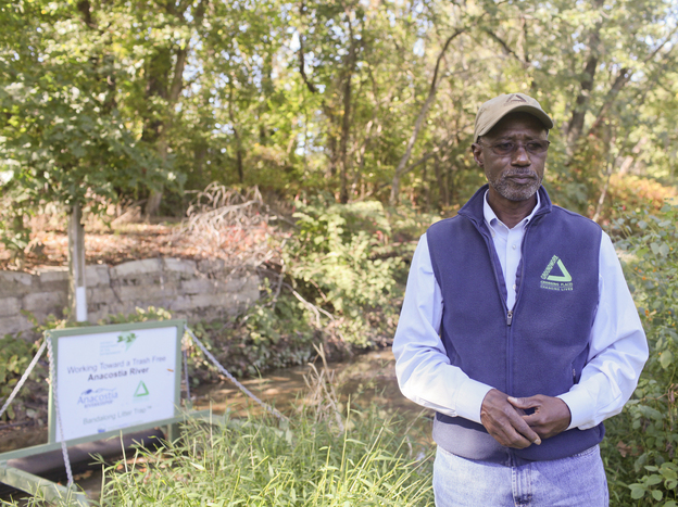 Dennis Chestnut stands next to a stretch of the Anacostia River in Washington, D.C., on Oct. 2. Chestnut, who has been working to clean up the Anacostia for decades, says it can take a long time for a nonprofit to see an end result. (Image credit: NPR)