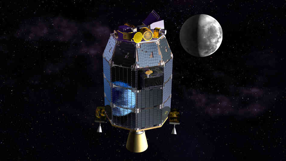 NASA's Lunar Atmosphere and Dust Environment Explorer probe, seen in this artist's rendering, is orbiting the moon to gather detailed information about the lunar surface. NASA's Lunar Atmosphere and Dust Environment Explorer probe, seen in this artist's rendering, is orbiting the moon to gather detailed information about the lunar surface.