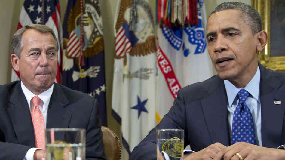 President Obama and House Speaker John Boehner of Ohio talk with reporters at the White House after a meeting about the federal budget deficit and economy in Nov. 2012. Some Republicans have proposed raising the Medicare eligibility age to 67. President Obama and House Speaker John Boehner of Ohio talk with reporters at the White House after a meeting about the federal budget deficit and economy in Nov. 2012. Some Republicans have proposed raising the Medicare eligibility age to 67.