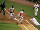 Boston Red Sox slugger David Ortiz, a designated hitter in American League ballparks, played first base in St. Louis during the 2004 World Series. He'll do the same for Game 3 of the series Saturday. Boston Red Sox slugger David Ortiz, a designated hitter in American League ballparks, played first base in St. Louis during the 2004 World Series. He'll do the same for Game 3 of the series Saturday.