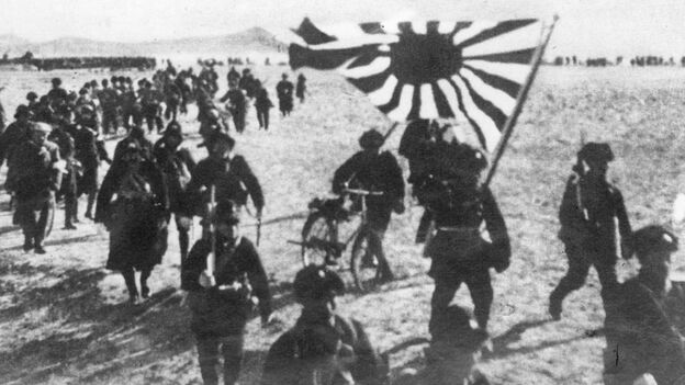 The Japanese army presses forward in the Pacific theater during World War II. (Getty Images)