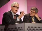 Conservative radio host Hugh Hewitt (left) and Wall Street Journal editorial board member Stephen Moore argue in favor of the motion "For A Better Future, Live In A Red State" at an Intelligence Squared U.S. debate on Oct. 18. Conservative radio host Hugh Hewitt (left) and Wall Street Journal editorial board member Stephen Moore argue in favor of the motion "For A Better Future, Live In A Red State" at an Intelligence Squared U.S. debate on Oct. 18.