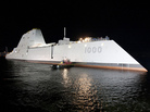 The USS Zumwalt, the first in a new class of "stealth" destroyers. The USS Zumwalt, the first in a new class of "stealth" destroyers.
