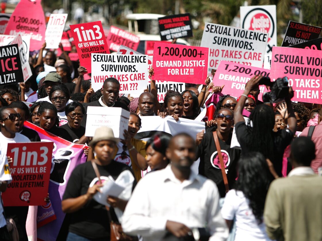 Hundreds of people take to the streets in Nairobi, Kenya, on Thursday, calling for justice for a 16-year-old woman dubbed "Liz" who was gang-raped by six young men in rural Kenya. The men were caught by the police and let go after their punishment — cutting the grass at the local police station.