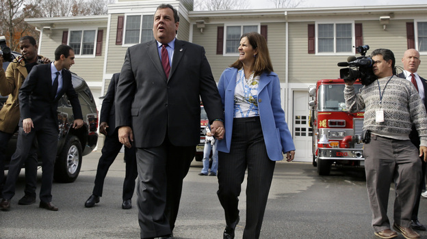 Republican New Jersey Gov. Chris Christie with wife, Mary Pat Christie, after they voted. (AP)