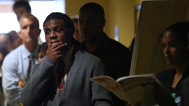 Looking for work: The scene at a job fair in Emeryville, Calif., last month. (Getty Images)