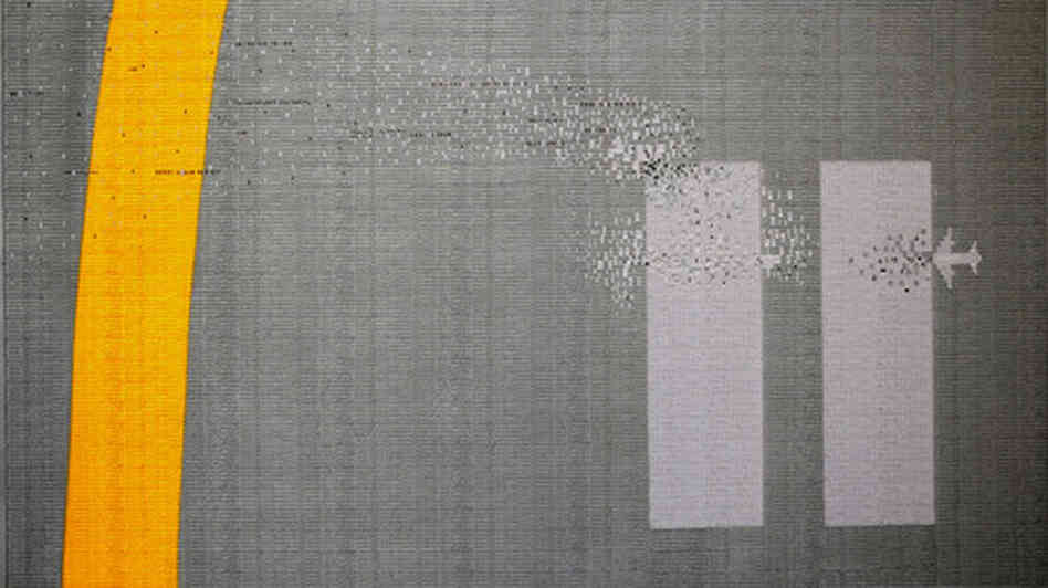 Gharem painted "Pause," his take on the events of Sept. 11, on hundreds of rubber stamps. Gharem painted "Pause," his take on the events of Sept. 11, on hundreds of rubber stamps.