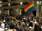 Proponents of gay marriage rally outside House chambers at the Hawaii Capitol in Honolulu on Friday. Proponents of gay marriage rally outside House chambers at the Hawaii Capitol in Honolulu on Friday.