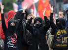 A new survey of gender experts finds that in the Arab world, Egyptian women face the worst treatment. Here, women attend a political march to the presidential palace in Cairo in February. A new survey of gender experts finds that in the Arab world, Egyptian women face the worst treatment. Here, women attend a political march to the presidential palace in Cairo in February.