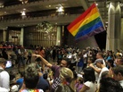 Proponents of gay marriage rally outside state House chambers at the Hawaii Capitol in Honolulu on Nov. 8. Proponents of gay marriage rally outside state House chambers at the Hawaii Capitol in Honolulu on Nov. 8.