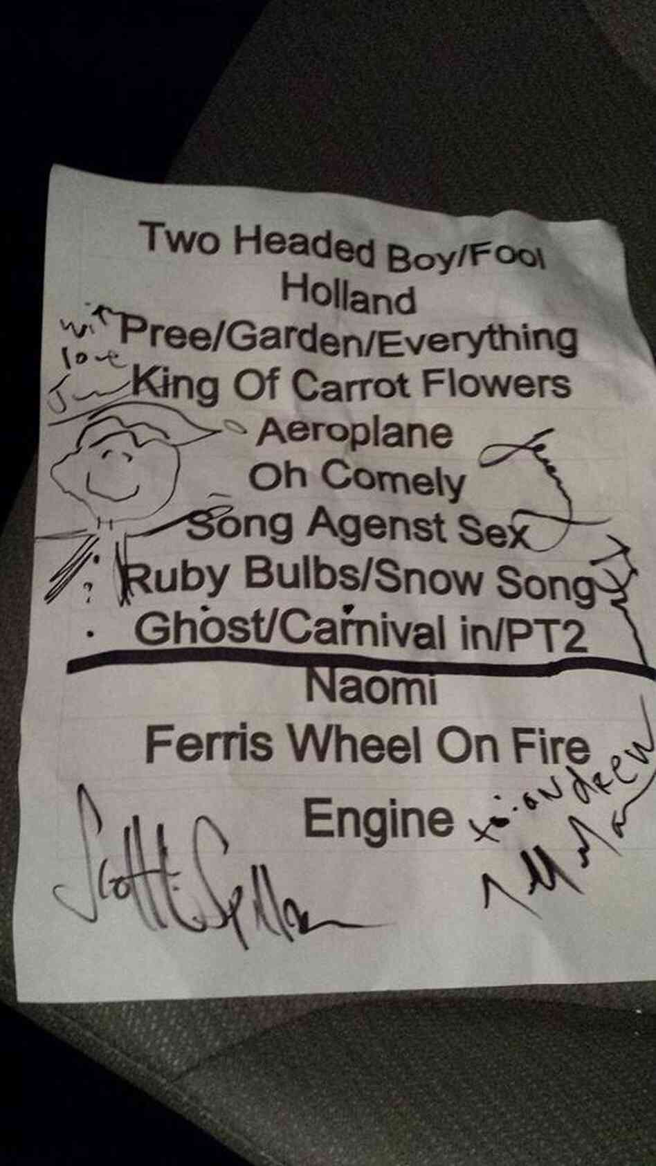 Neutral Milk Hotel's first live show in 15 years; at Space 2640 (Baltimore, Maryland), Oct. 11, 2013.