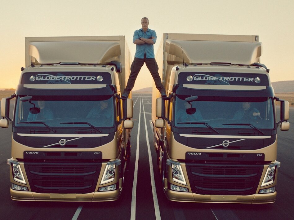 The easy part: Actor Jean-Claude Van Damme before the trucks started backing up and he did his "epic split." The easy part: Actor Jean-Claude Van Damme before the trucks started backing up and he did his "epic split."