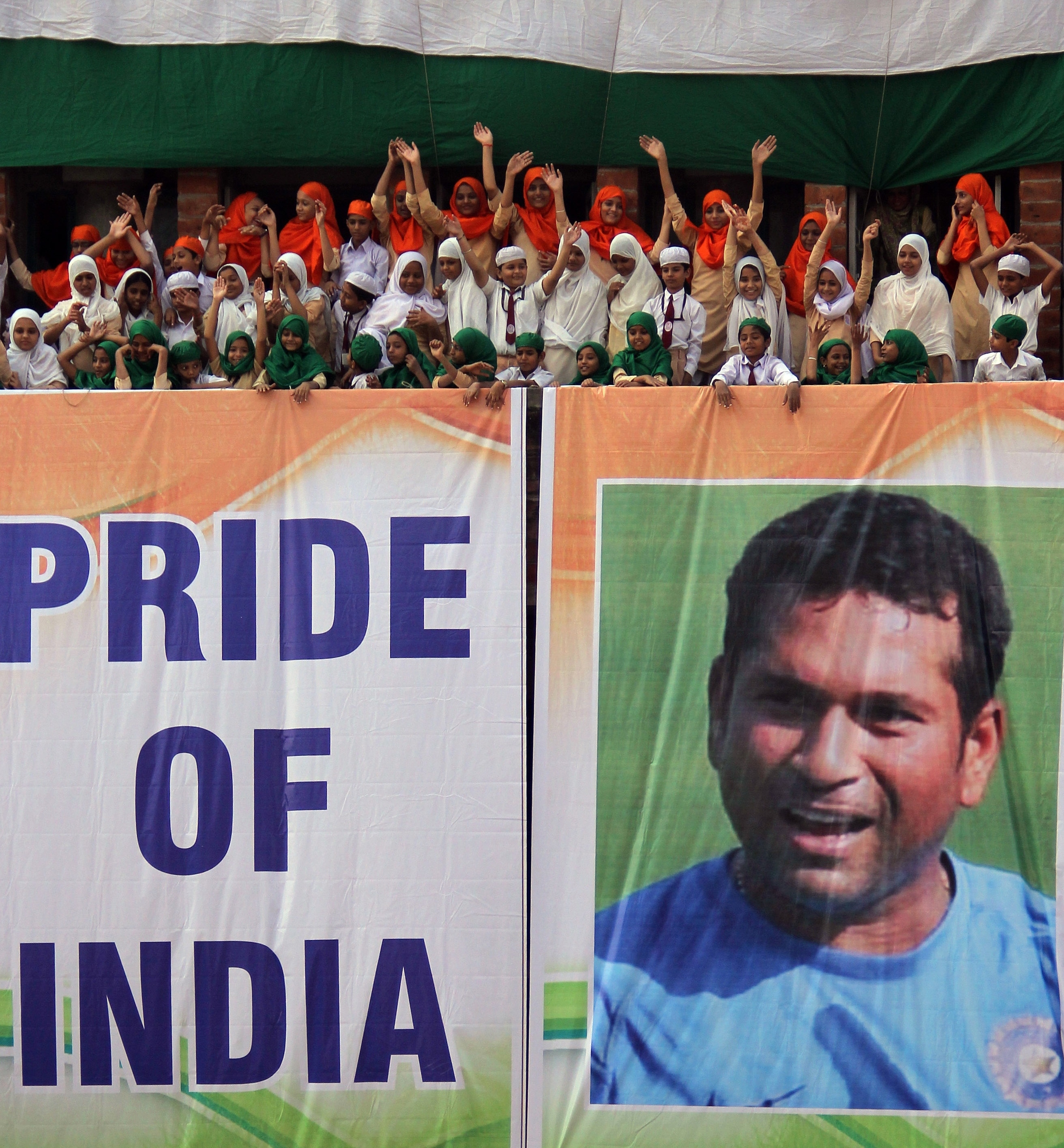Students in Ahmadabad, India, honored cricket superstar Sachin Tendulkar in their own way earlier this week. Students in Ahmadabad, India, honored cricket superstar Sachin Tendulkar in their own way earlier this week.
