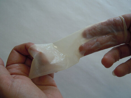 Beef tendons or fish scraps provide the starting material for a condom that feels like moist skin. Beef tendons or fish scraps provide the starting material for a condom that feels like moist skin.