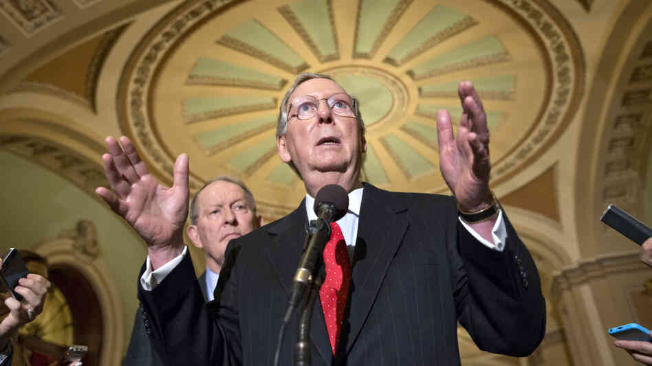 Senate Minority Leader Mitch McConnell of Kentucky (right) joined by Sen. Lamar Alexander, R-Tenn., speaks at a Capitol Hill news conference Thursday. Senate Minority Leader Mitch McConnell of Kentucky (right) joined by Sen. Lamar Alexander, R-Tenn., speaks at a Capitol Hill news conference Thursday.
