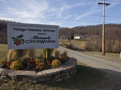The entrance to Albemarle CiderWorks in North Garden, Va. The entrance to Albemarle CiderWorks in North Garden, Va.