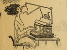"Cup of Coffee Attached to A Typewriter So Stenographer Will Not Have To Stop Work For Lunch" "Cup of Coffee Attached to A Typewriter So Stenographer Will Not Have To Stop Work For Lunch"