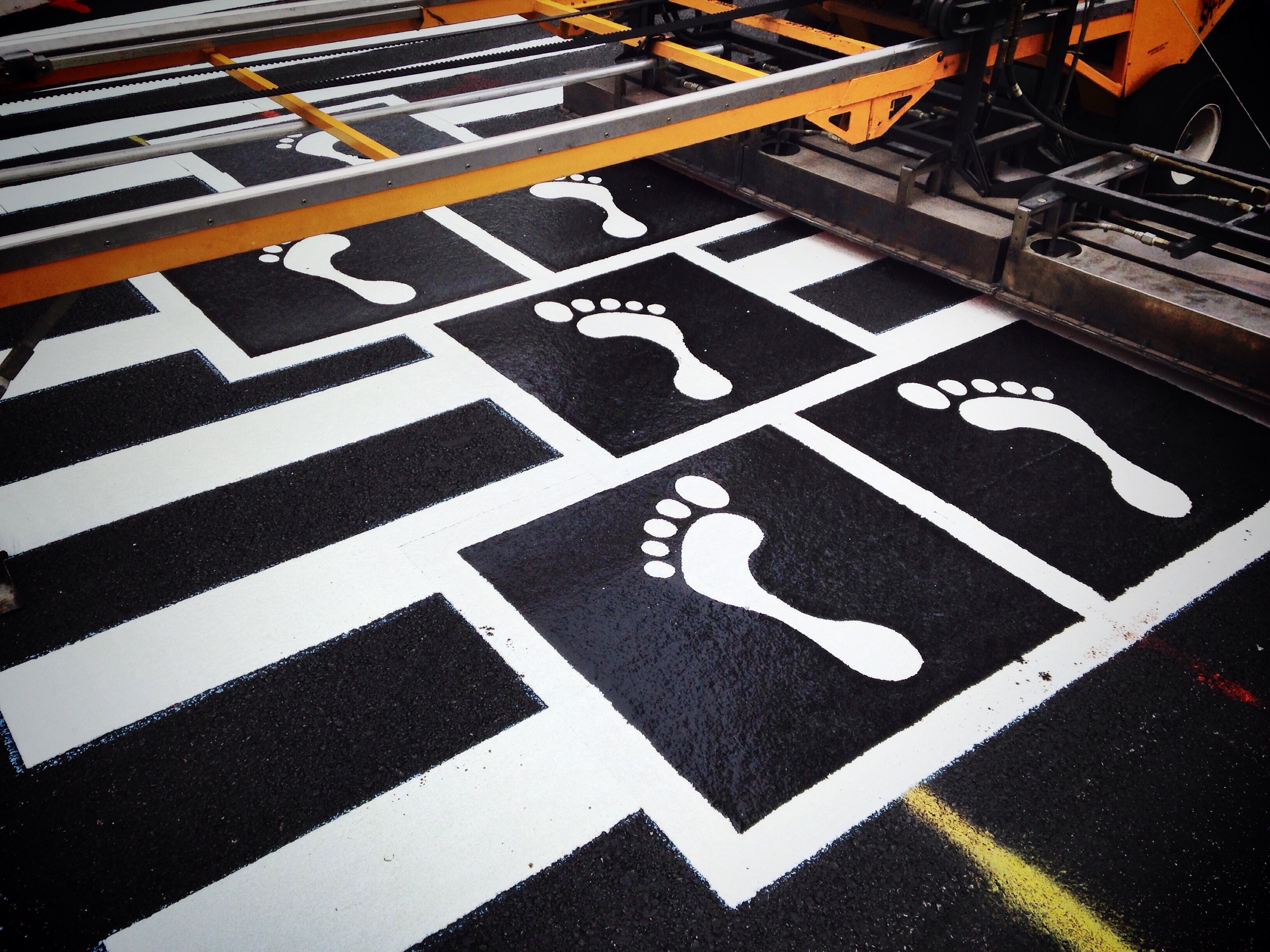 One section of the hopscotch crosswalk being installed. One section of the hopscotch crosswalk being installed.