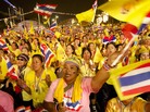 Anti-Government protesters shout during a celebration in Bangkok for the Thai King Bhumibol Adulyadej on his 86th birthday, on Thursday. Anti-Government protesters shout during a celebration in Bangkok for the Thai King Bhumibol Adulyadej on his 86th birthday, on Thursday.