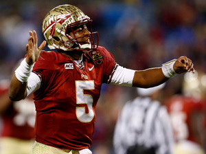 Florida State quarterback Jameis Winston reacts during the ACC Championship game on Saturday at Bank of America Stadium in Charlotte, N.C. Florida State quarterback Jameis Winston reacts during the ACC Championship game on Saturday at Bank of America Stadium in Charlotte, N.C.