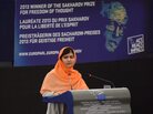 Pakistani activist Malala Yousafzai delivers a speech after receiving the Sakharov Prize for Freedom at the European Parliament in Strasbourg, France, on Nov. 20. Pakistani activist Malala Yousafzai delivers a speech after receiving the Sakharov Prize for Freedom at the European Parliament in Strasbourg, France, on Nov. 20.