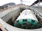 In this photo made with a fish-eye wide-angle lens, Bertha, the massive boring machine that is drilling a two-mile tunnel under Seattle, is shown in July before work began. The tunnel will replace a double deck highway along the downtown Seattle waterfront. In this photo made with a fish-eye wide-angle lens, Bertha, the massive boring machine that is drilling a two-mile tunnel under Seattle, is shown in July before work began. The tunnel will replace a double deck highway along the downtown Seattle waterfront.