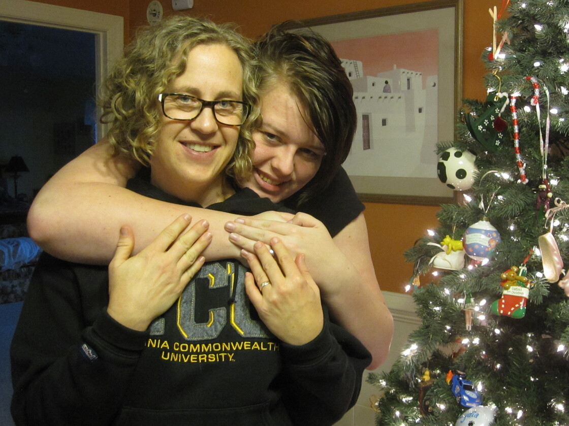 Rheanna Kathleen Morris hugs her mom, Peggy Sinclair-Morris.