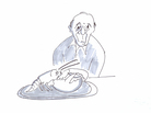 Old man faces old lobster â on his dinner plate. Old man faces old lobster â on his dinner plate.