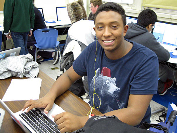 James Breton is a sophomore at the Academy for Software Engineering, one of several small schools now housed in New York's Washington Irving High School building. (Image credit: WNYC)