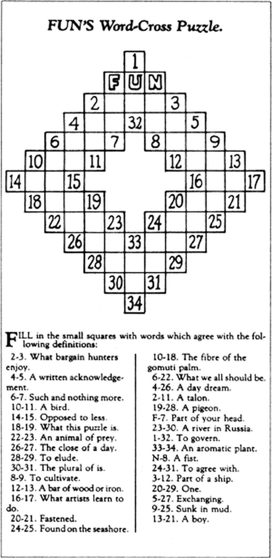 Arthur Wynne's first published "word-cross" puzzle in The New York World. Arthur Wynne's first published "word-cross" puzzle in The New York World.