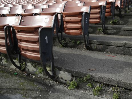 Plants grow through cracks in the lower seating at Candlestick Park in San Francisco. Plants grow through cracks in the lower seating at Candlestick Park in San Francisco.