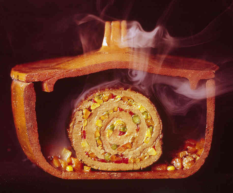 Argentinian matambre, a slice of beef rolled with vegetables and chilies, 1966