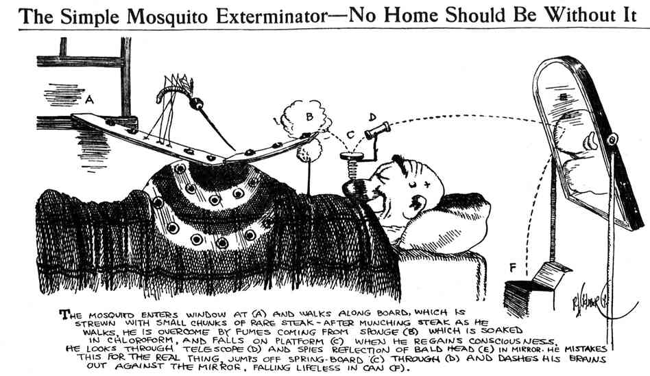 From 1912, this is the first of Goldberg's invention cartoons. Initially, he created only about a dozen such drawings over several years — until they caught on and he realized he had a hit on his hands. From 1912, this is the first of Goldberg's invention cartoons. Initially, he created only about a dozen such drawings over several years — until they caught on and he realized he had a hit on his hands.