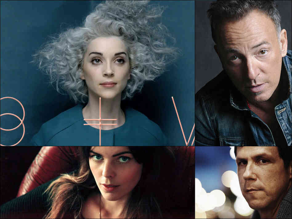 Clockwise from upper left: St. Vincent, Bruce Springsteen, Damien Jurado, Maria Linden of I Break Horses Clockwise from upper left: St. Vincent, Bruce Springsteen, Damien Jurado, Maria Linden of I Break Horses