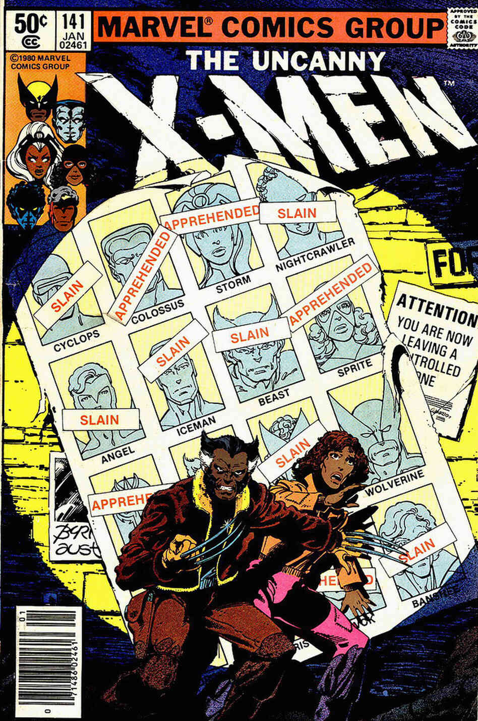As part of Orion Martin's project, X-Men of Color, he reimagined this famous X-Men cover by recoloring two characters as brown. This cover comes from a storyline in which mutants are being rounded up and exterminated by the government. As part of Orion Martin's project, X-Men of Color, he reimagined this famous X-Men cover by recoloring two characters as brown. This cover comes from a storyline in which mutants are being rounded up and exterminated by the government.