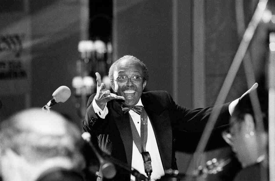 Jimmy Heath directs his big band in New York, during a New Year's Eve broadcast for WBGO Radio in 1997. Jimmy Heath directs his big band in New York, during a New Year's Eve broadcast for WBGO Radio in 1997.