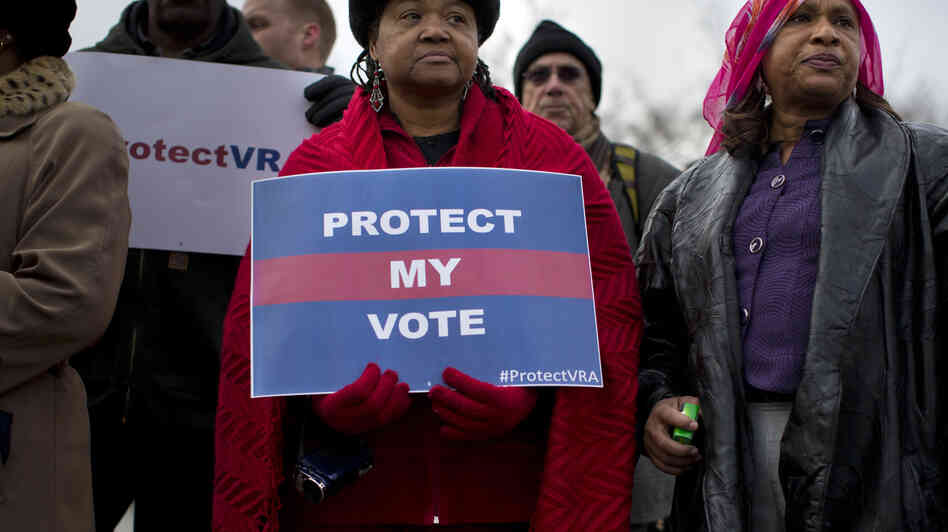 People wait in line outside the Supreme Court in Feb. 2013 to listen to oral arguments in the Shelby County, Ala., v. Holder voting rights case. People wait in line outside the Supreme Court in Feb. 2013 to listen to oral arguments in the Shelby County, Ala., v. Holder voting rights case.