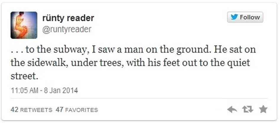 A tweet from Teju Cole's short story 'Hafiz' A tweet from Teju Cole's short story 'Hafiz'