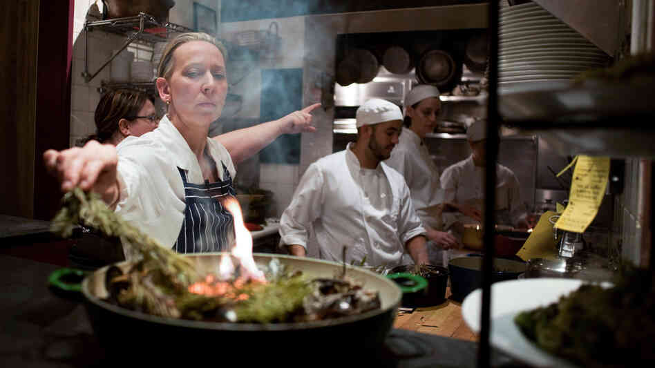 Gabrielle Hamilton prepares pine needles at Prune Restaurant in New York City. Gabrielle Hamilton prepares pine needles at Prune Restaurant in New York City.
