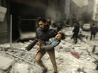 A man runs with a child after an attack Tuesday in the northern Syrian city of Aleppo. Activists said President Bashar Assad's military carried out an airstrike. A man runs with a child after an attack Tuesday in the northern Syrian city of Aleppo. Activists said President Bashar Assad's military carried out an airstrike.
