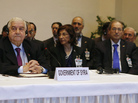 Syrian Foreign Minister Walid Moallem, left, at the peace talks in Montreux, Switzerland, on Wednesday. Syrian Foreign Minister Walid Moallem, left, at the peace talks in Montreux, Switzerland, on Wednesday.